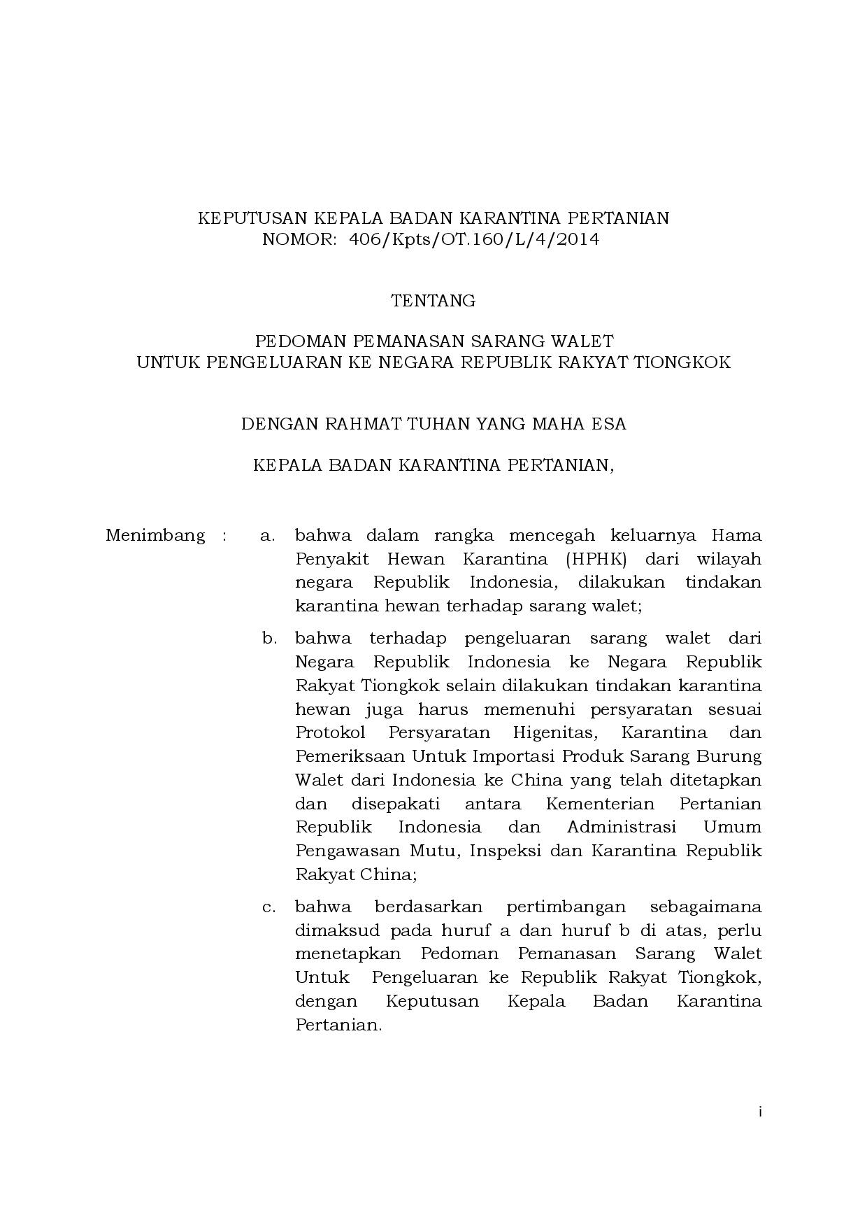 Keputusan kepala badan karantina pertanian tentang pedoman pemanasan